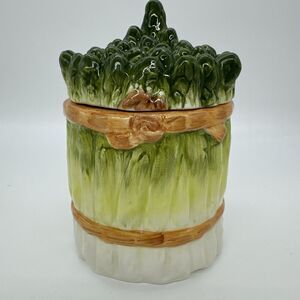 Vintage SAMWARE Made in China Ceramic ASPARAGUS SMALL canister/lid 1 of Set Of 3